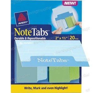 NEW!   Avery Notetabs Books 2" X 1.5" Note Tabs Blue Green 20 Pk